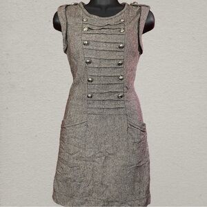SOLD: Y2K Style Office Siren Button-front Herringbone Wool Blend Mini Dress